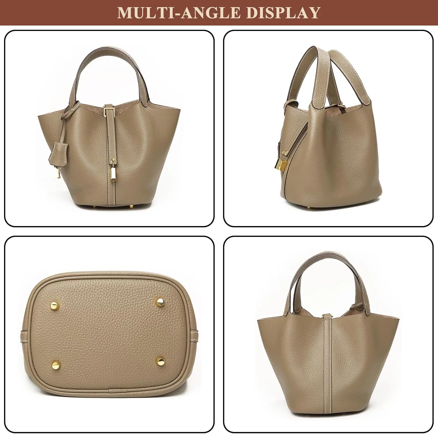 Purses and Handbags for Women Genuine Leather Small Bucket Bag Satchel Ladies Stylish Lock Design Soft Shoulder Bags