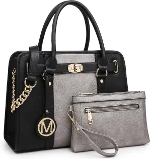 Purses and Handbags for Women Top Handle Satchel with Wallet Shoulder Bags Two Tone 2pcs