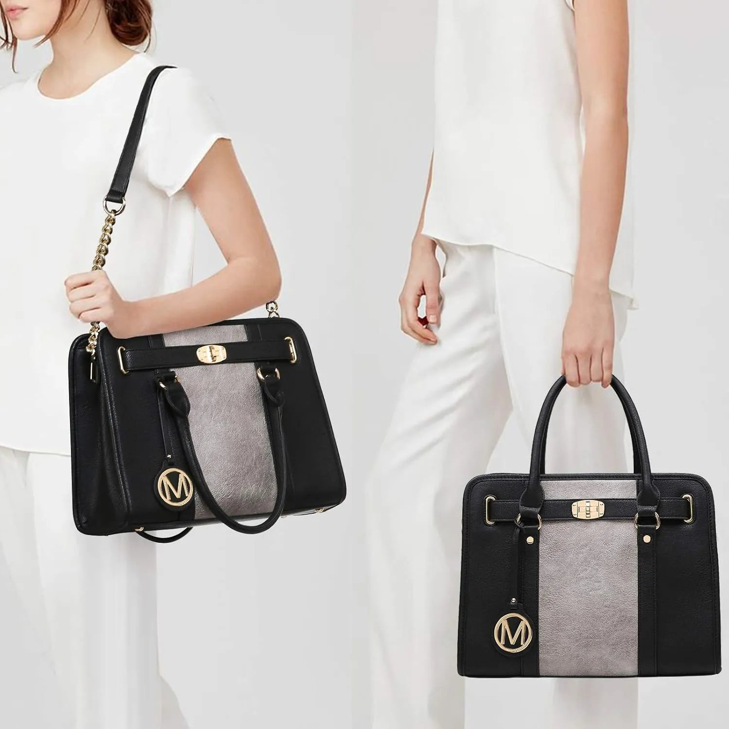 Purses and Handbags for Women Top Handle Satchel with Wallet Shoulder Bags Two Tone 2pcs