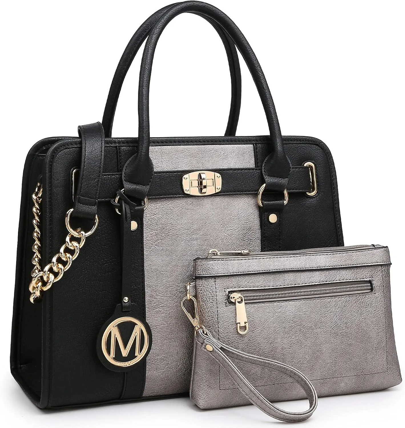 Purses and Handbags for Women Top Handle Satchel with Wallet Shoulder Bags Two Tone 2pcs