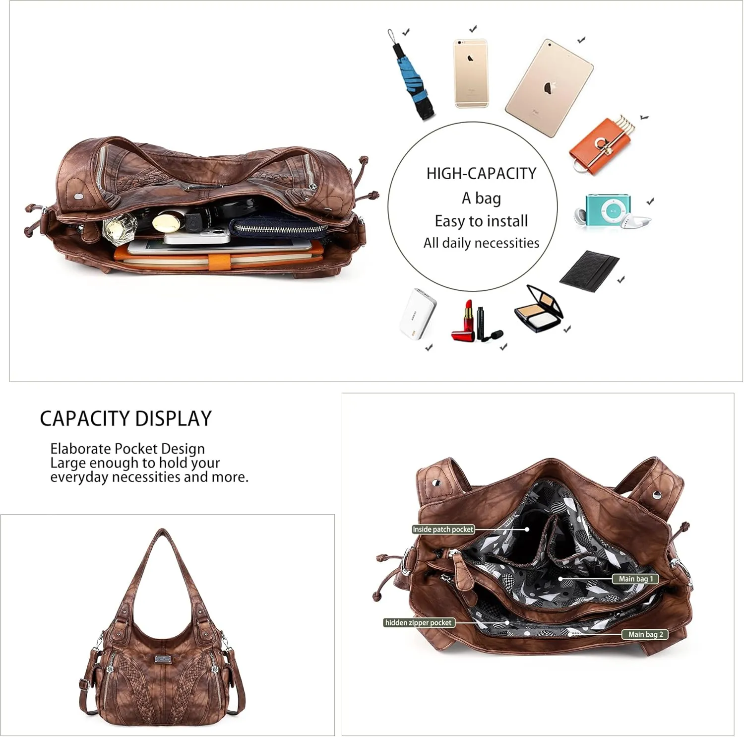 Purses and Handbags Women Fashion Tote Bag Shoulder Bags Top Handle Satchel Purses Washed Synthetic Leather Handbag
