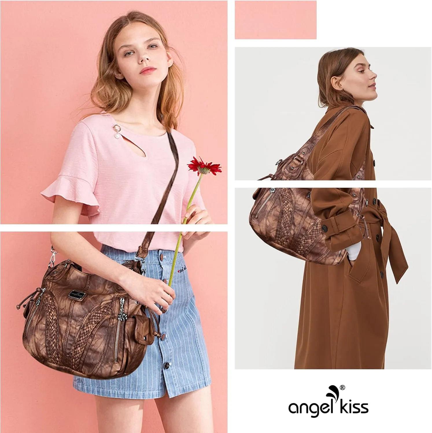 Purses and Handbags Women Fashion Tote Bag Shoulder Bags Top Handle Satchel Purses Washed Synthetic Leather Handbag