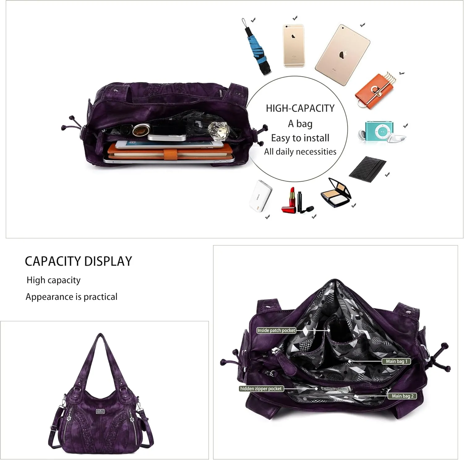 Purses and Handbags Women Fashion Tote Bag Shoulder Bags Top Handle Satchel Purses Washed Synthetic Leather Handbag