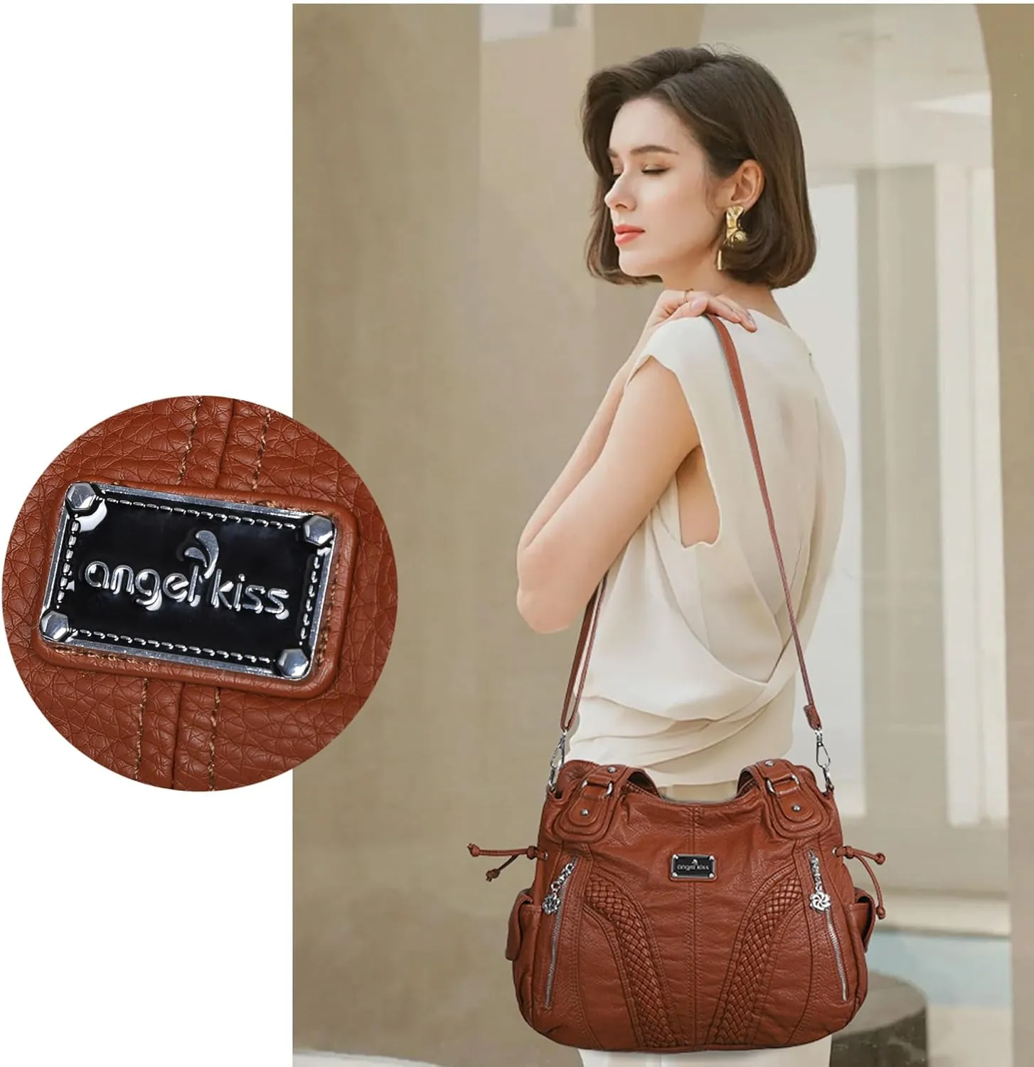 Purses and Handbags Women Fashion Tote Bag Shoulder Bags Top Handle Satchel Purses Washed Synthetic Leather Handbag