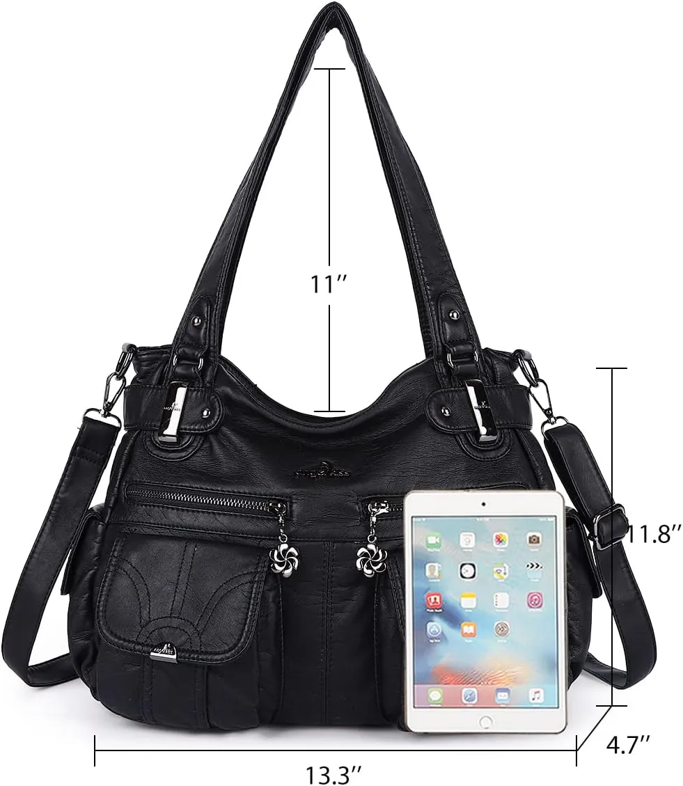 Purses and Handbags Women Tote Shoulder Top Handle Satchel Hobo Bags Fashion Washed Leather Purse