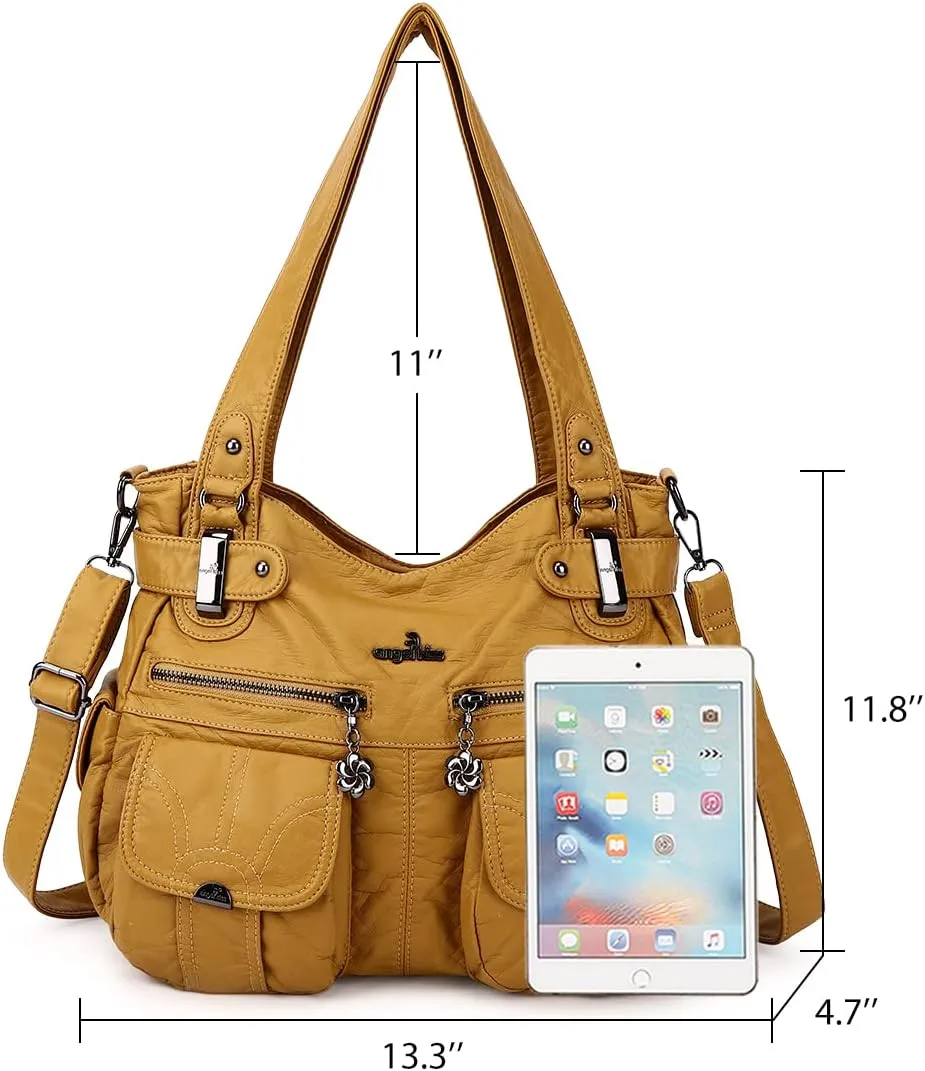 Purses and Handbags Women Tote Shoulder Top Handle Satchel Hobo Bags Fashion Washed Leather Purse
