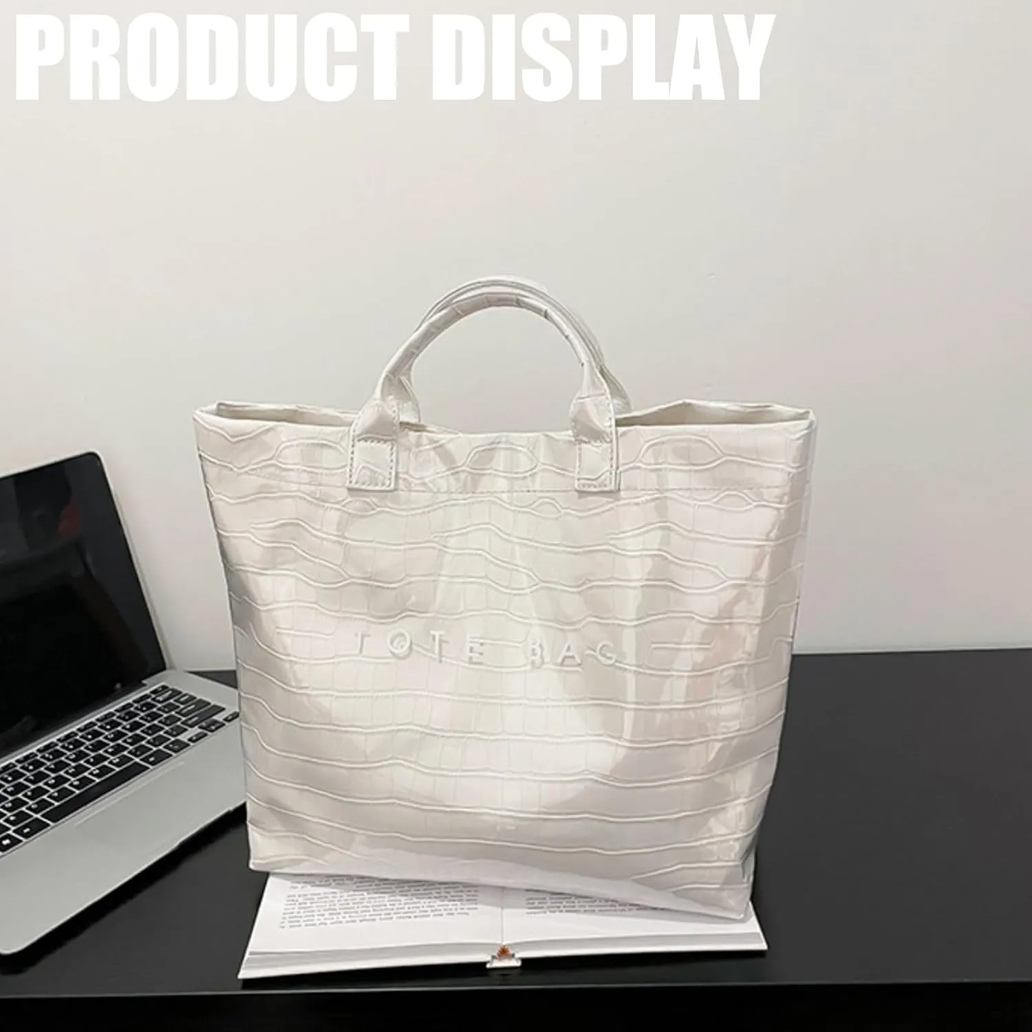 PVC Surface Women Tote Bag, PU Leather Tote Purses for Ladies, Top Handle Letter Printed Hobo Bags