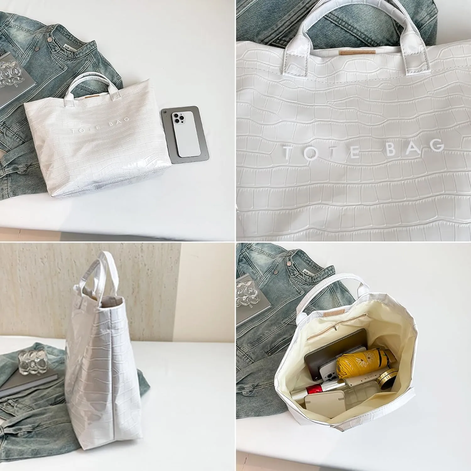 PVC Surface Women Tote Bag, PU Leather Tote Purses for Ladies, Top Handle Letter Printed Hobo Bags