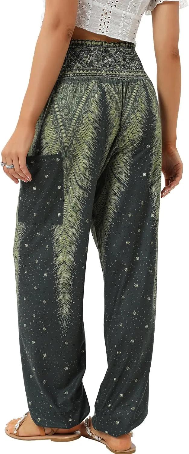 QIANXIZHAN Women's Harem Pants, High Waist Yoga Boho Trousers with Pockets