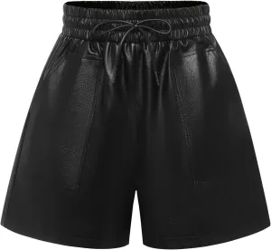 QIANXIZHAN Women's Leather Shorts, Faux High Waisted Wide Leg Sexy Shorts SP