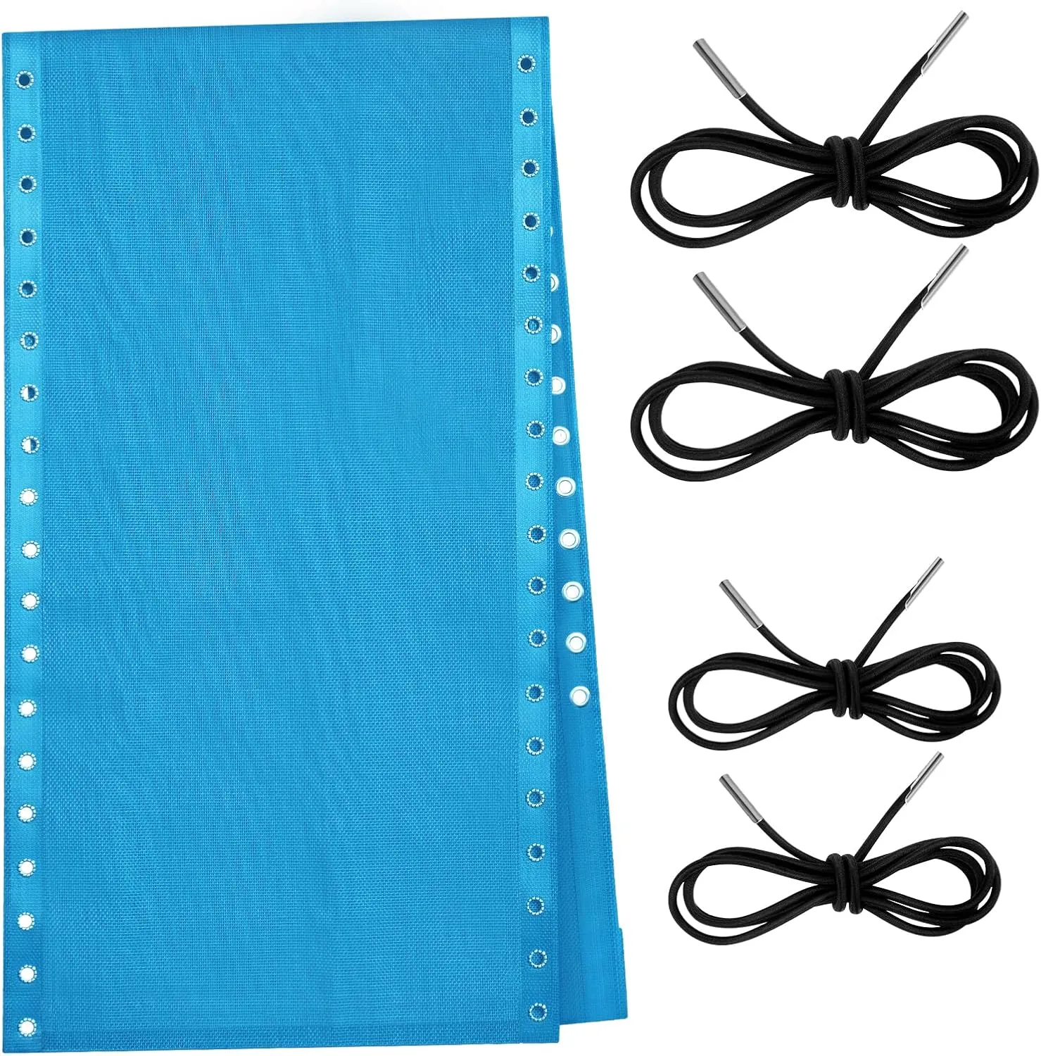 Queekay Chair Replacement Fabric with 4 Bungee Cord Lounge Chair Cloth Mesh Repair Kit for Patio Recliner Outdoor Lawn Pool(63 x 17 Inch,Light Blue)