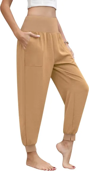QUEZHU Women High Waist Joggers Palazzo Pants Fall Elastic Waist Casual Lounge Pants with Pockets