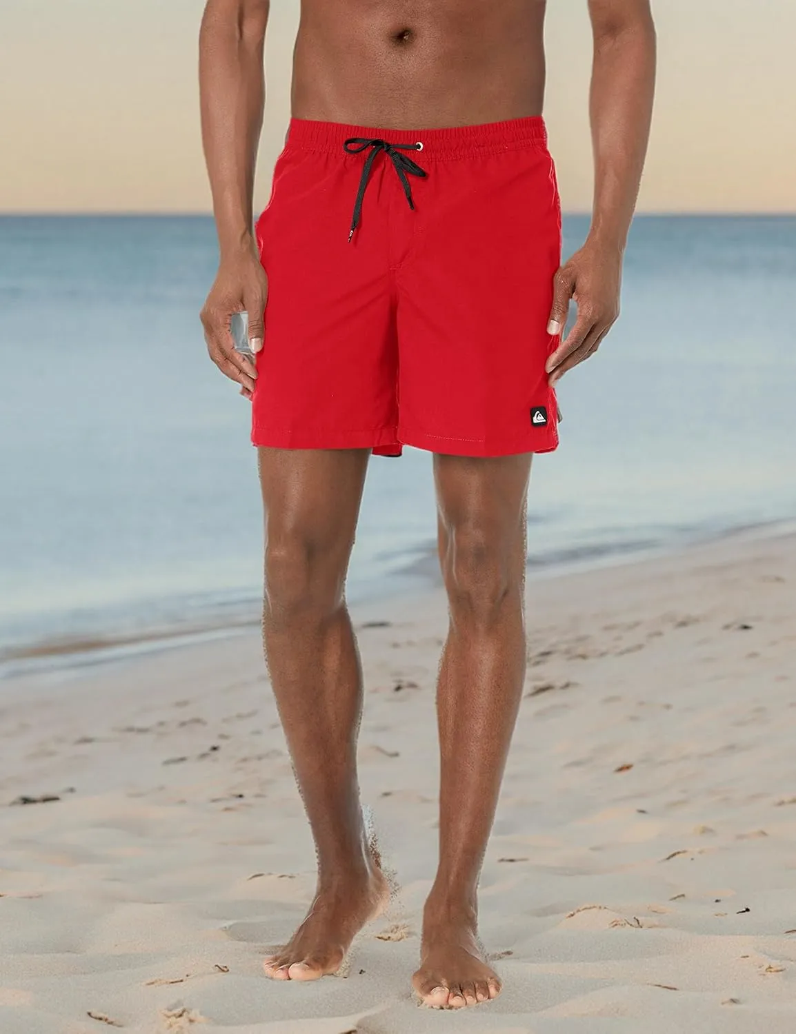 Quiksilver Men's Solid Elastic Waist Volley Boardshort Swim Trunk Bathing Suit