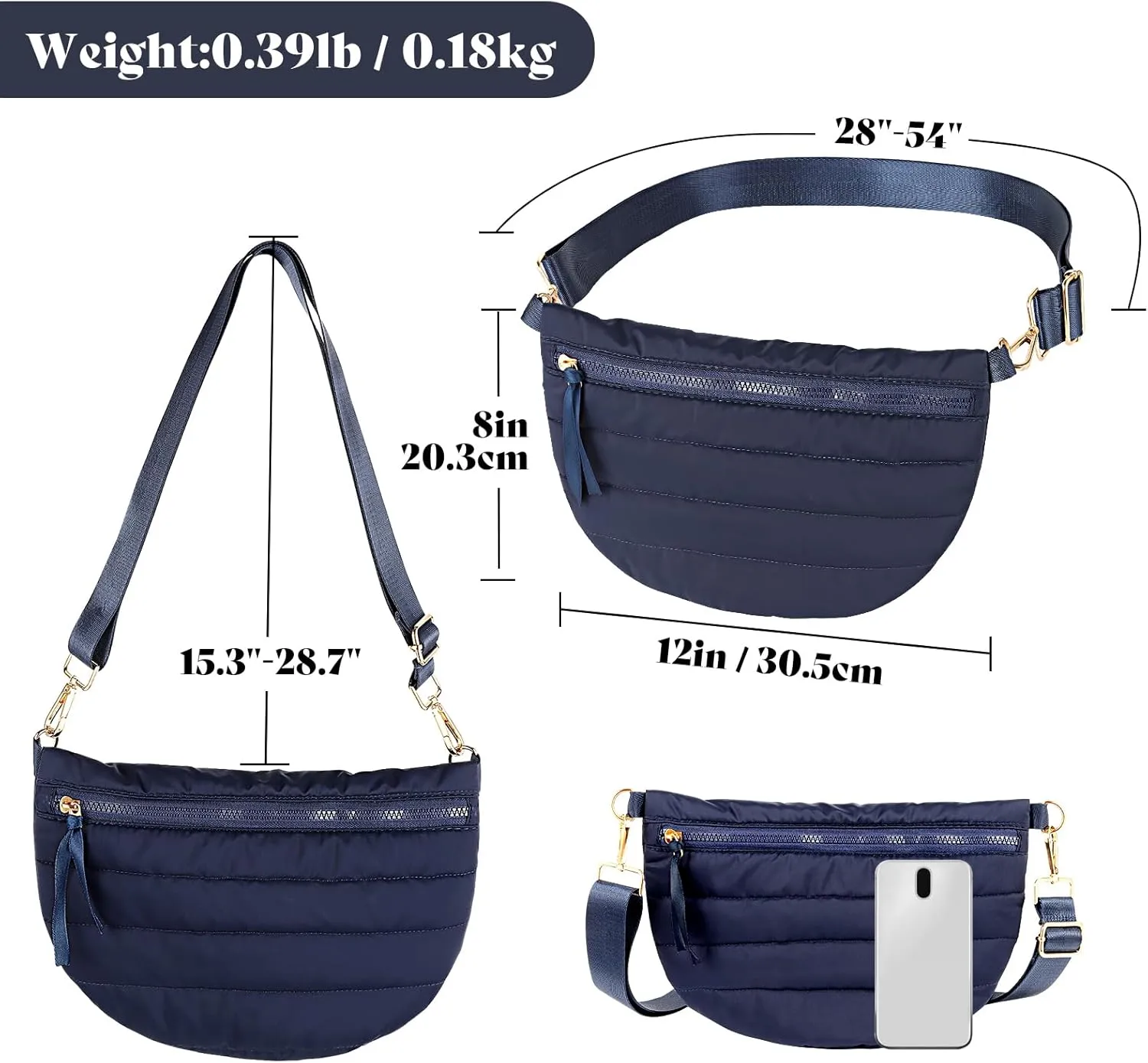 Quilted Crossbody Bags for Women Puffer Fanny Pack Sling Bag Puffy Chest Belt Bum Waist Bag Crossbody Purse Bags Quilted Shoulder Bag for Women Gift