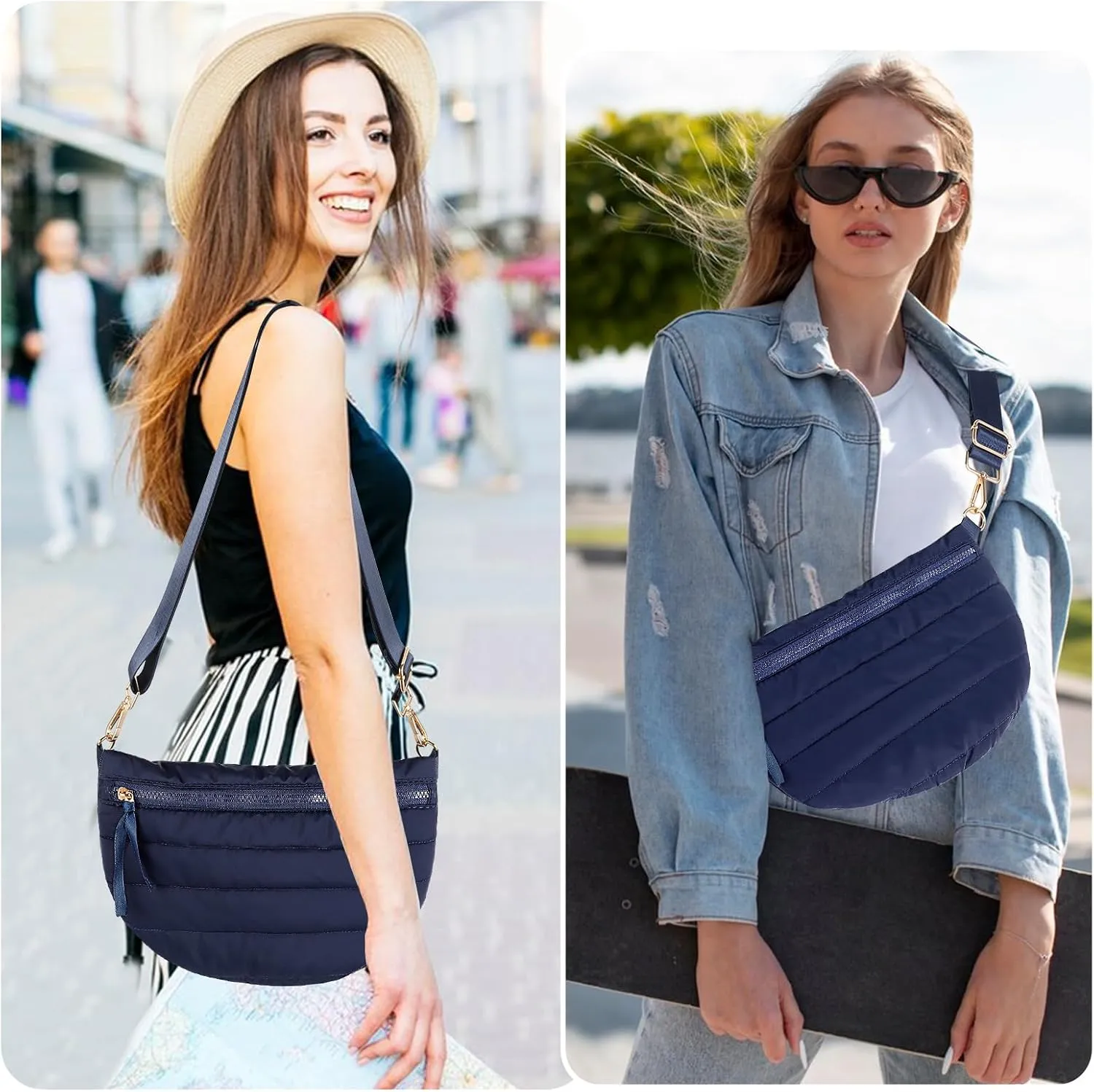 Quilted Crossbody Bags for Women Puffer Fanny Pack Sling Bag Puffy Chest Belt Bum Waist Bag Crossbody Purse Bags Quilted Shoulder Bag for Women Gift