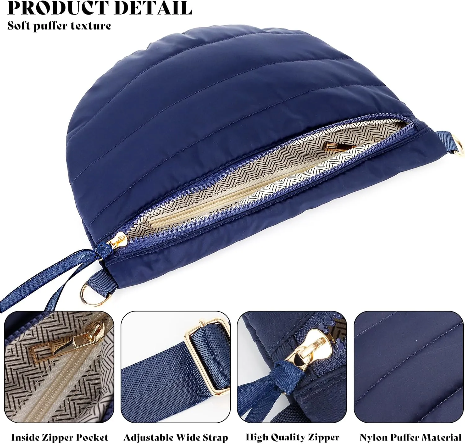 Quilted Crossbody Bags for Women Puffer Fanny Pack Sling Bag Puffy Chest Belt Bum Waist Bag Crossbody Purse Bags Quilted Shoulder Bag for Women Gift