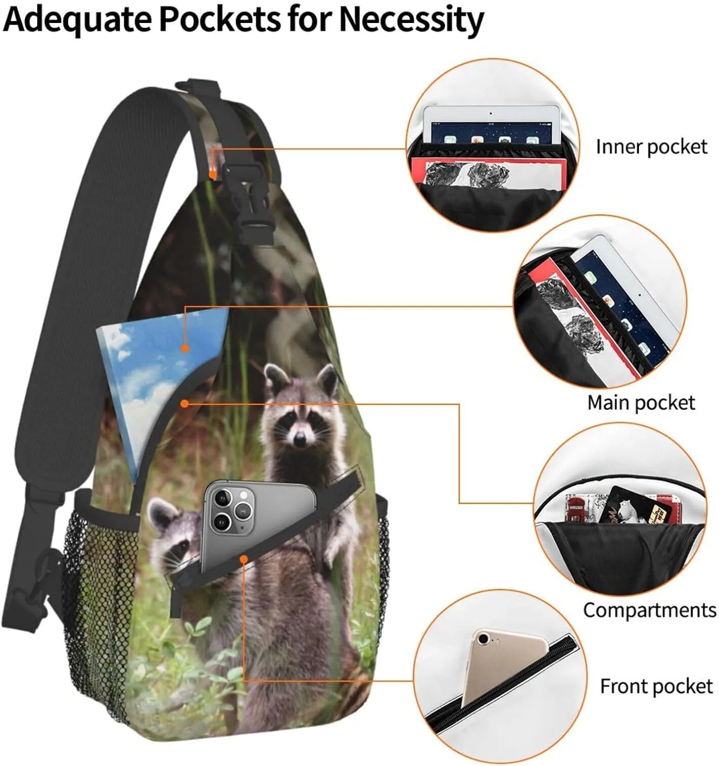 Raccoon Sling Bag Cute Crossbody Chest Daypack Casual Backpack Animal Shoulder Bag Cute Bag