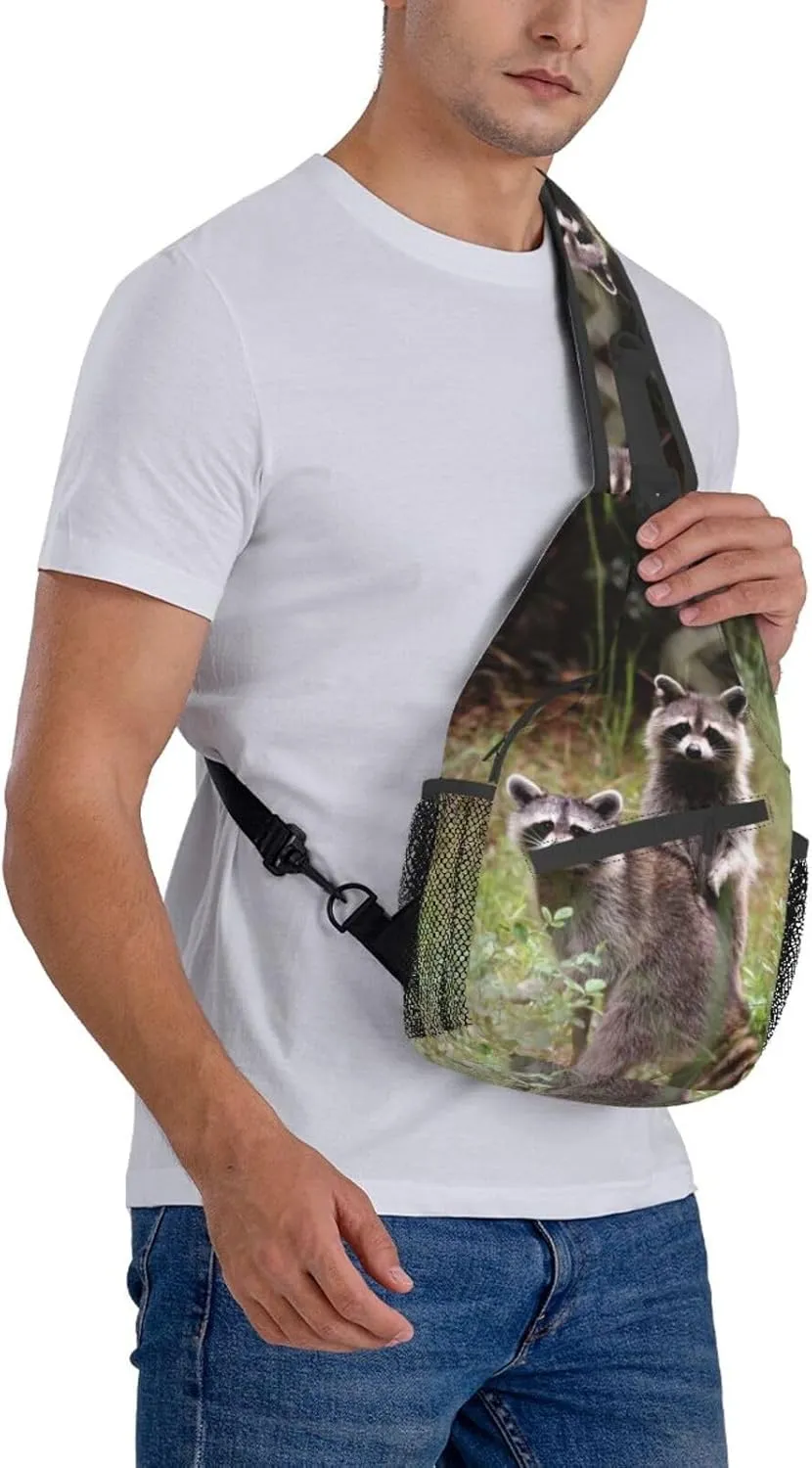 Raccoon Sling Bag Cute Crossbody Chest Daypack Casual Backpack Animal Shoulder Bag Cute Bag