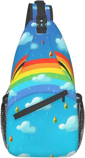 Rainbow Clouds Raindrop Print Cross Chest Bag Sling Backpack Crossbody Shoulder Bag Travel Hiking Daypack Unisex