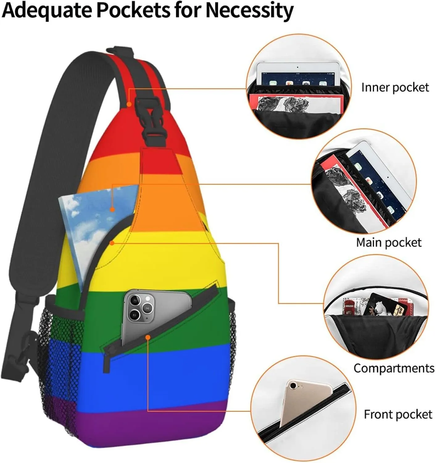 Rainbow LGBT Crossbody Backpack Gay Pride Sling Bag for Men Women Shoulder Chest Bags Gym Sport Travel Hiking Daypack