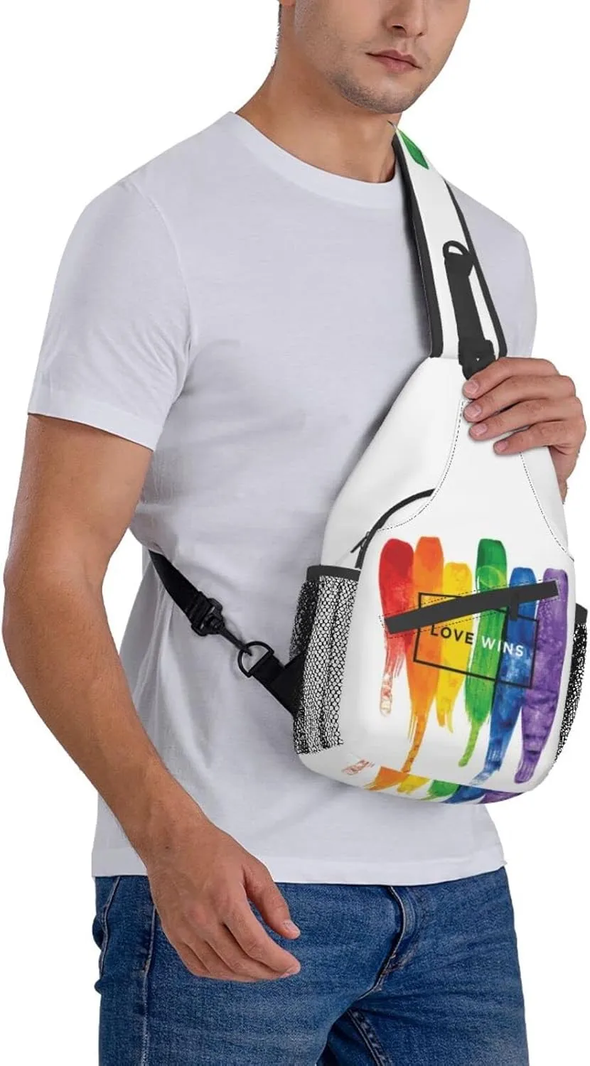 Rainbow LGBT Pride Sling Backpack, Multipurpose Lgbt Crossbody Shoulder Bag Travel Hiking Daypack for Men Women