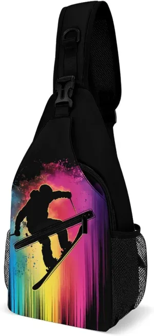 Rainbow Ski Racing Skier Casual Sling Bag Backpack Travel Shoulder Chest Crossbody Bags Adjustable Daypack Unisex