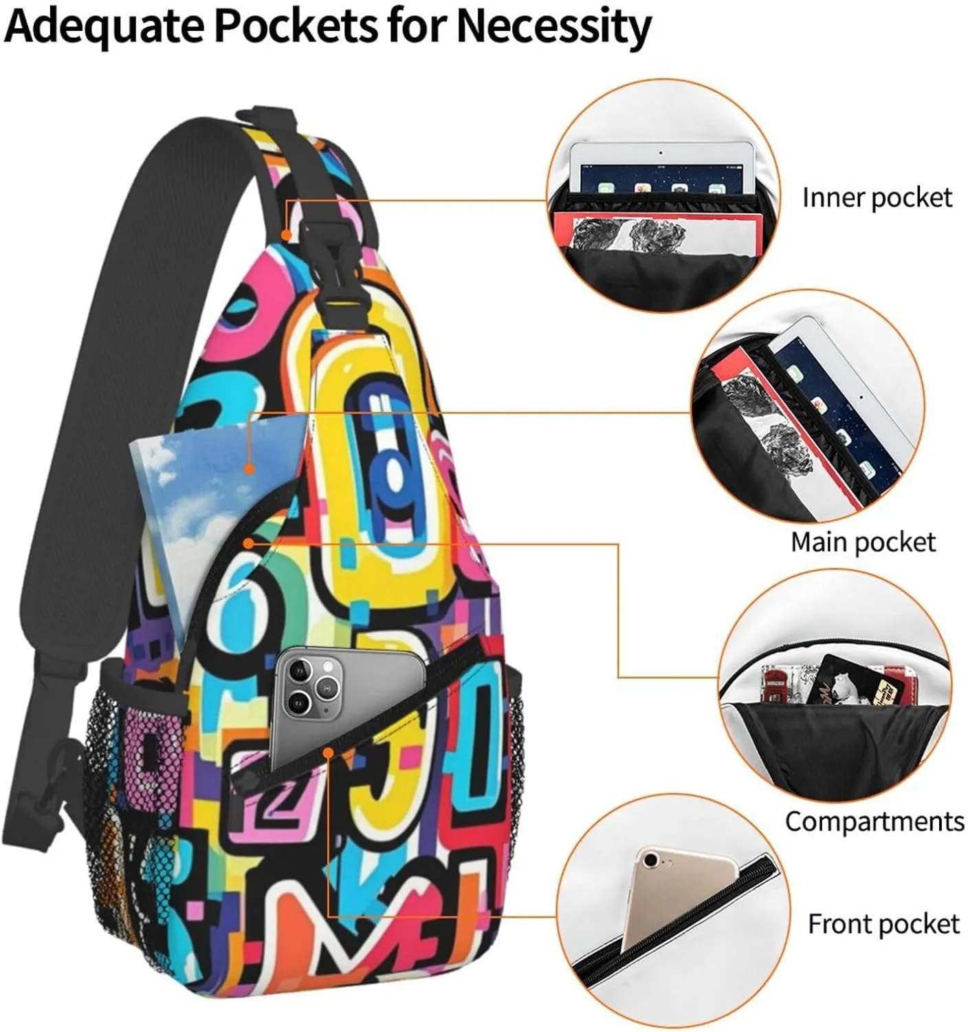 Rainbow Stripes Vibrant Crossbody Bags Cross Chest Bag Adjustable Sling Backpack for Women Men
