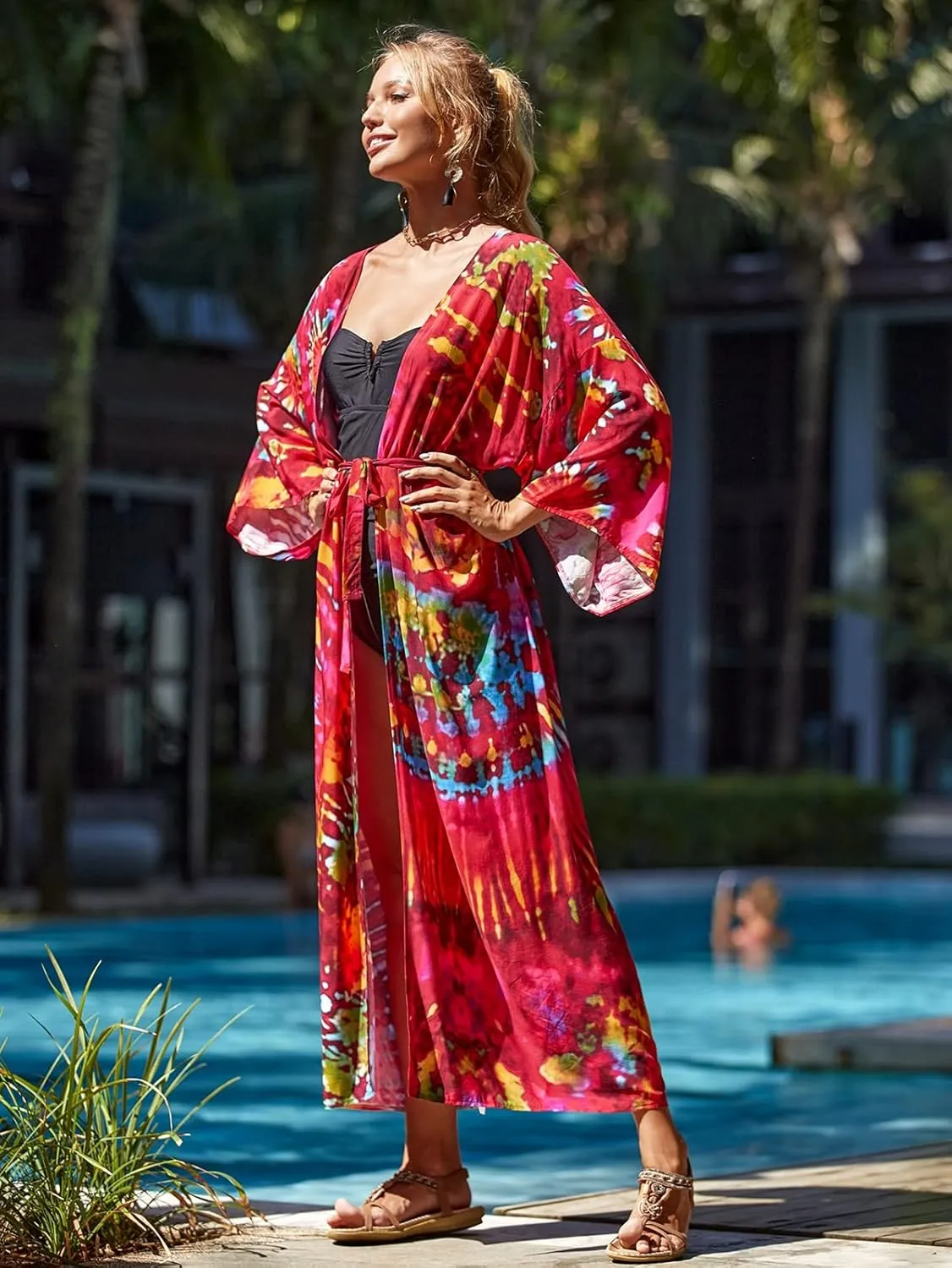RanRui Womenloose Kimono Duster Beach Blouse Long Beach Kimono Robe Cover ups Kimonos for Women