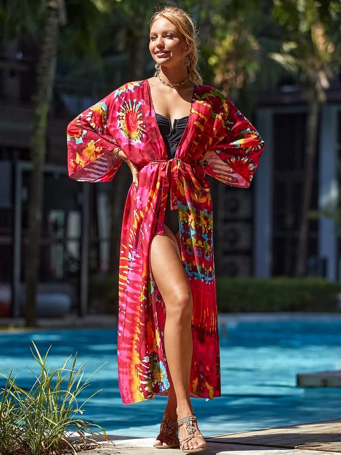 RanRui Womenloose Kimono Duster Beach Blouse Long Beach Kimono Robe Cover ups Kimonos for Women
