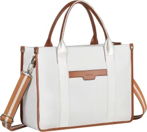RAVUO Laptop Tote Bag Women, Water Resistant 15.6 Inch Large Canvas Handbag Business Briefcase With Detachable Shoulder Strap