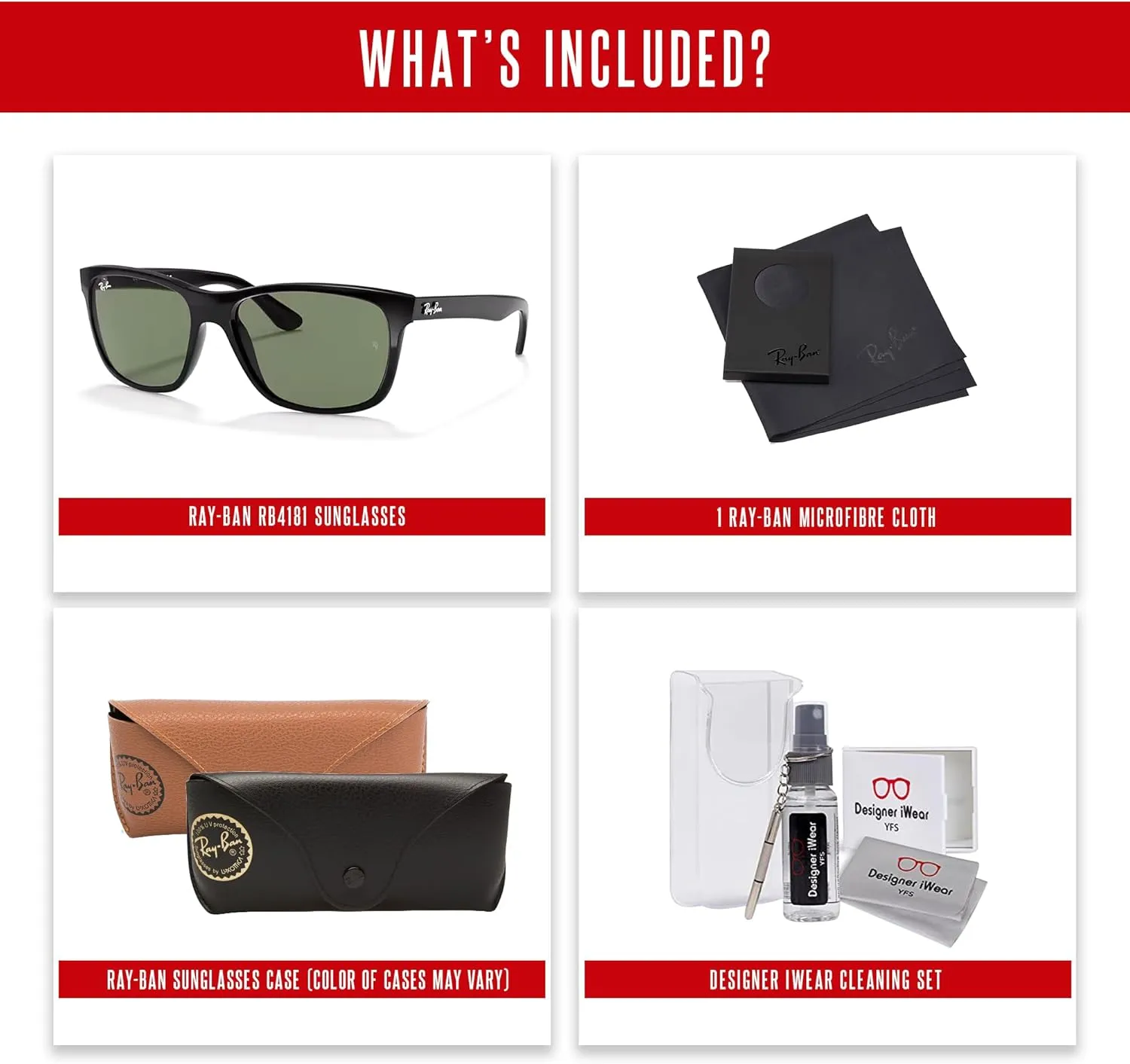 Ray-Ban RB4181 Square Sunglasses For Men   BUNDLE with Designer iWear Eyewear Kit