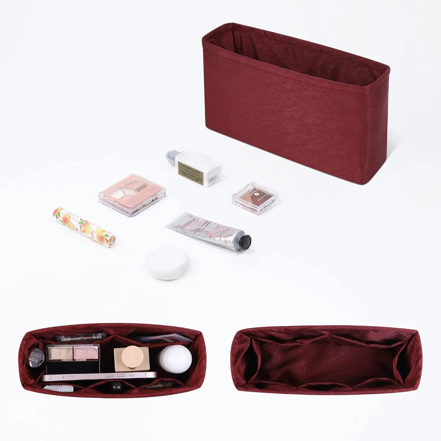 Rayon Purse Organizer Insert, unique pattern Bag organizer, bag in bag for luxury bags, fit Chanel 19 bags (19 Jumbo30, Wine Red)