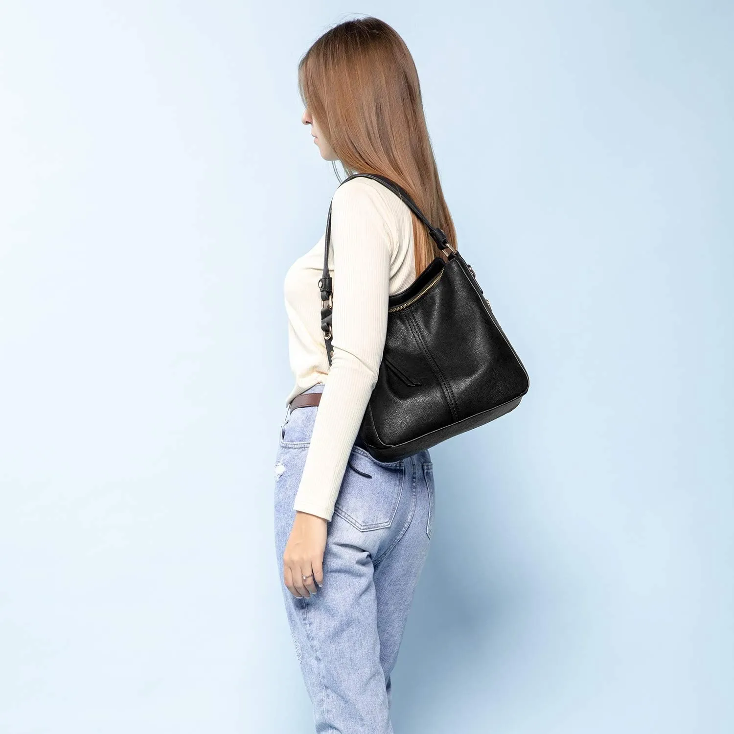 Realer Hobo Crossbody Bags for Women Designer Leather Hobo Handbags Retro Large Size Shoulder Bag Bucket Purse
