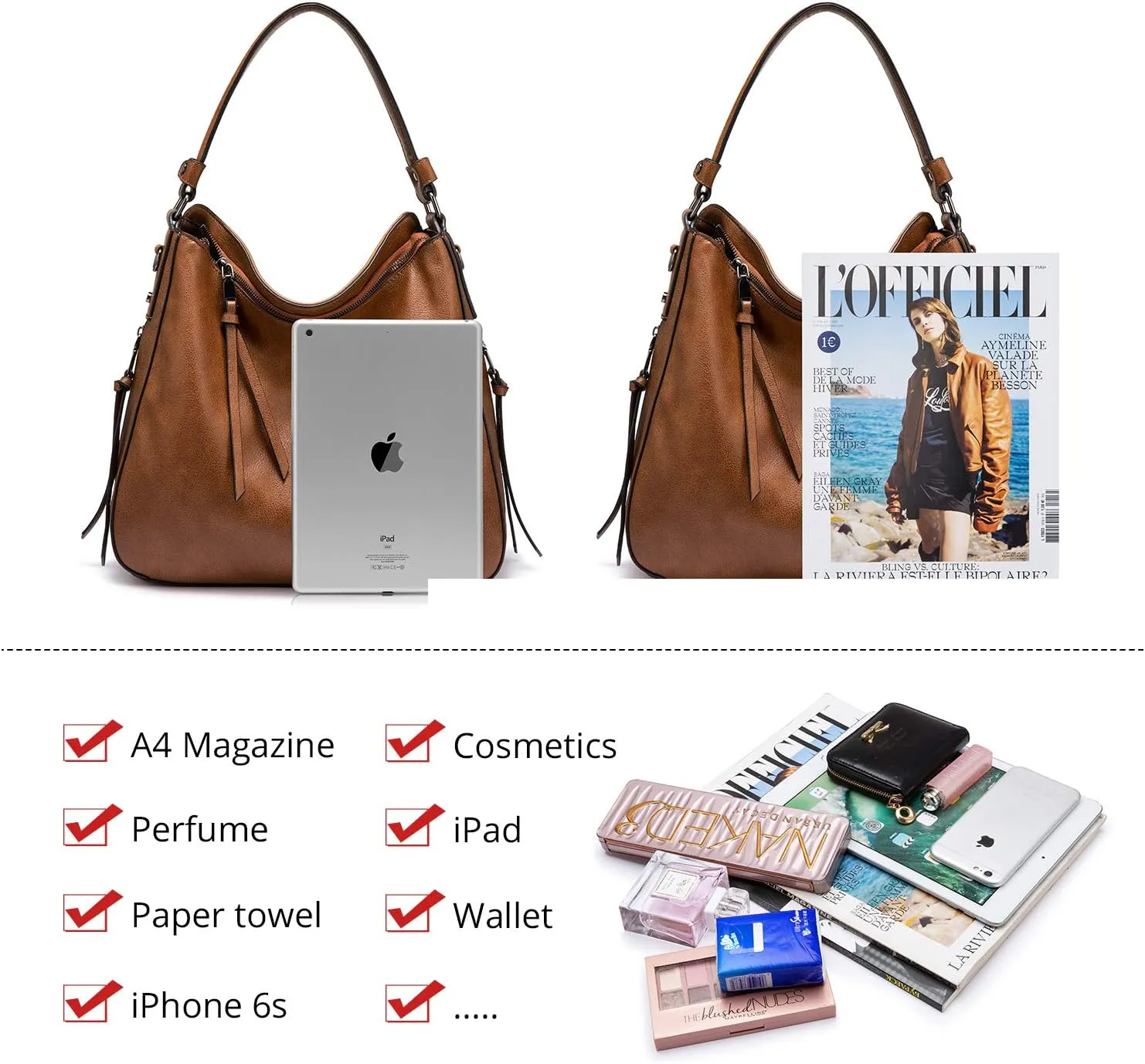 Realer Hobo Crossbody Bags for Women Designer Leather Hobo Handbags Retro Large Size Shoulder Bag Bucket Purse