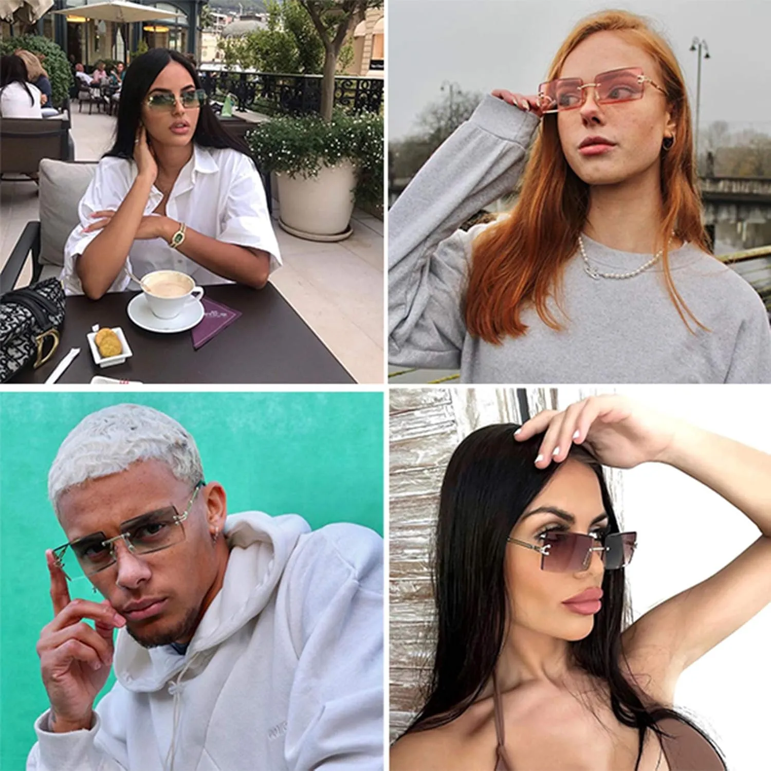 Rectangle Sunglasses for Men/Women Small Rimless Square Shade Eyewear