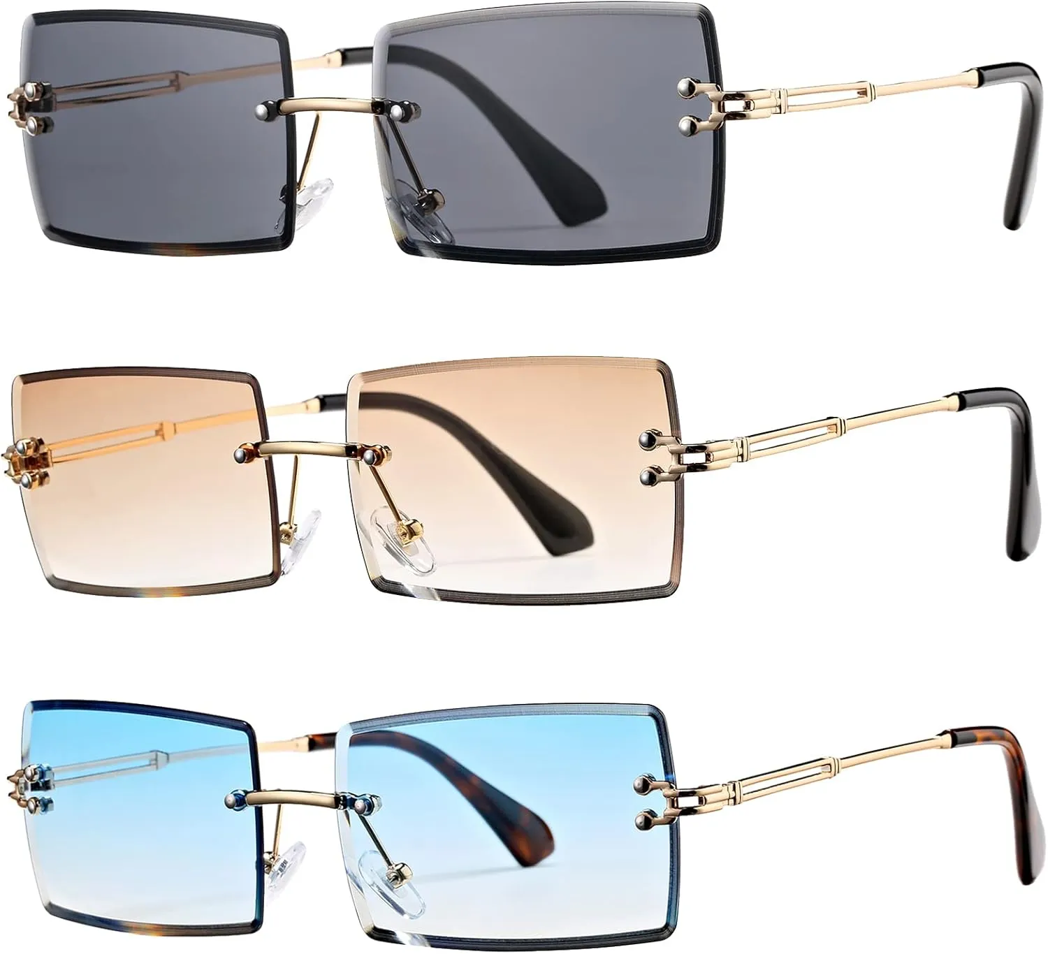 Rectangle Sunglasses for Men/Women Small Rimless Square Shade Eyewear