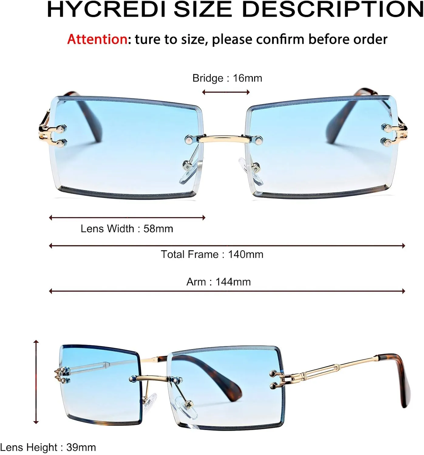 Rectangle Sunglasses for Men/Women Small Rimless Square Shade Eyewear