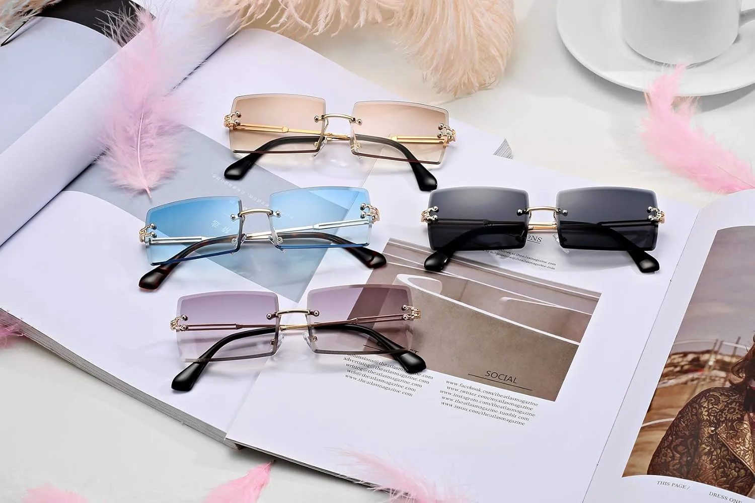 Rectangle Sunglasses for Men/Women Small Rimless Square Shade Eyewear