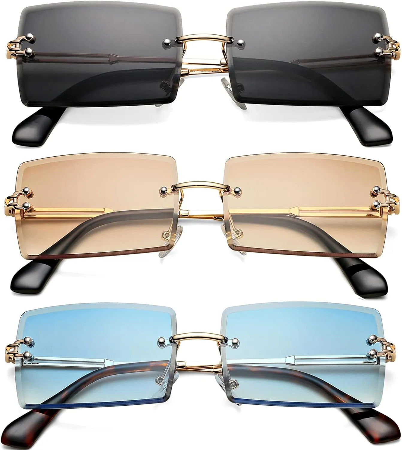 Rectangle Sunglasses for Men/Women Small Rimless Square Shade Eyewear