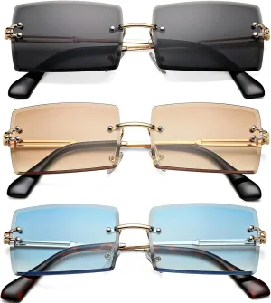 Rectangle Sunglasses for Men/Women Small Rimless Square Shade Eyewear