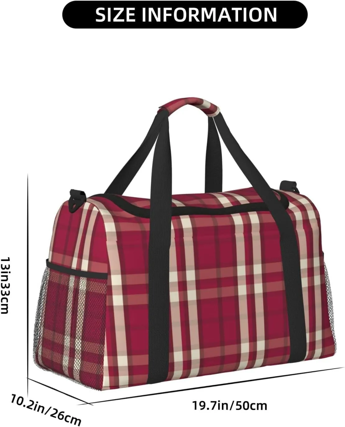 Red Black Thin Line Grid Travel Duffel Bag Large Foldable Waterproof Overnight Bag For Beach Swim Bags Pool Sports Gym