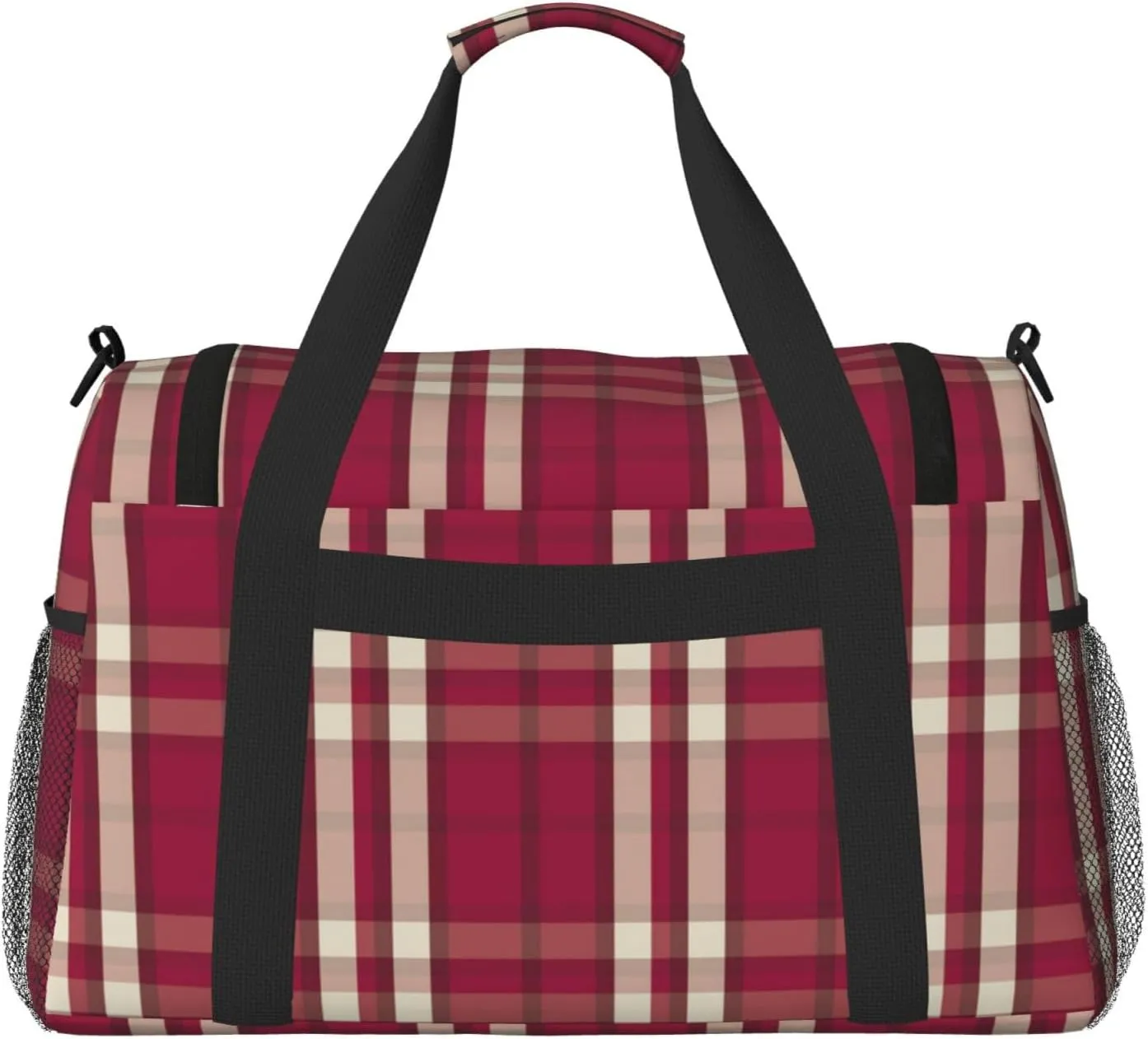 Red Black Thin Line Grid Travel Duffel Bag Large Foldable Waterproof Overnight Bag For Beach Swim Bags Pool Sports Gym