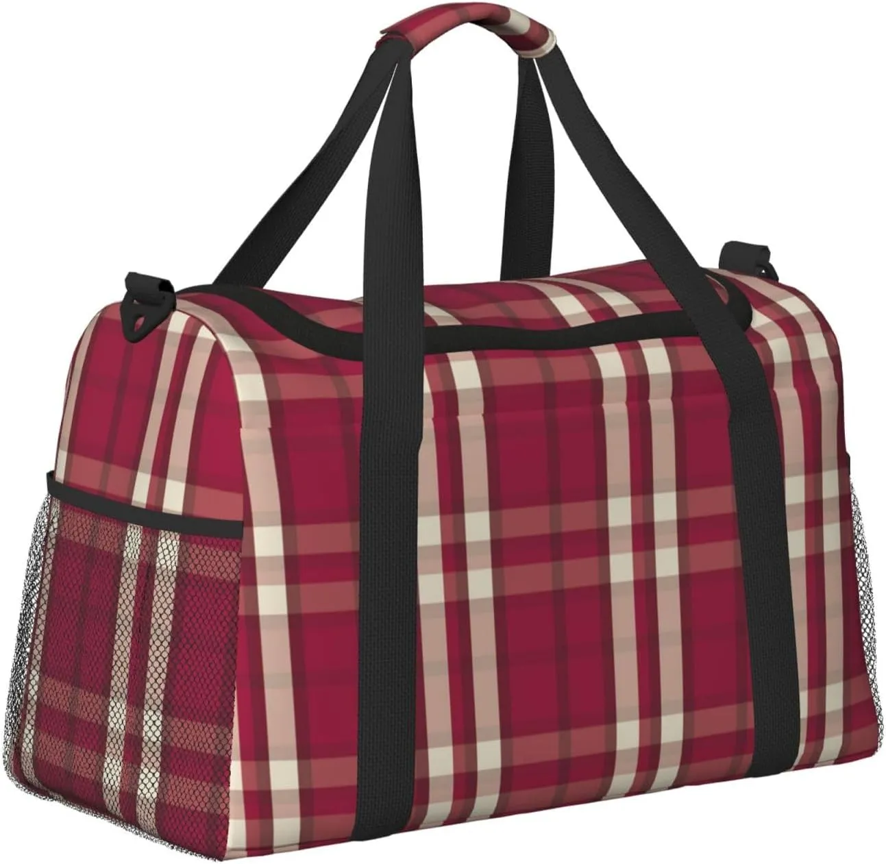 Red Black Thin Line Grid Travel Duffel Bag Large Foldable Waterproof Overnight Bag For Beach Swim Bags Pool Sports Gym