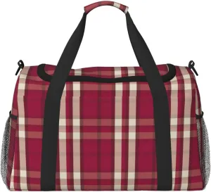 Red Black Thin Line Grid Travel Duffel Bag Large Foldable Waterproof Overnight Bag For Beach Swim Bags Pool Sports Gym