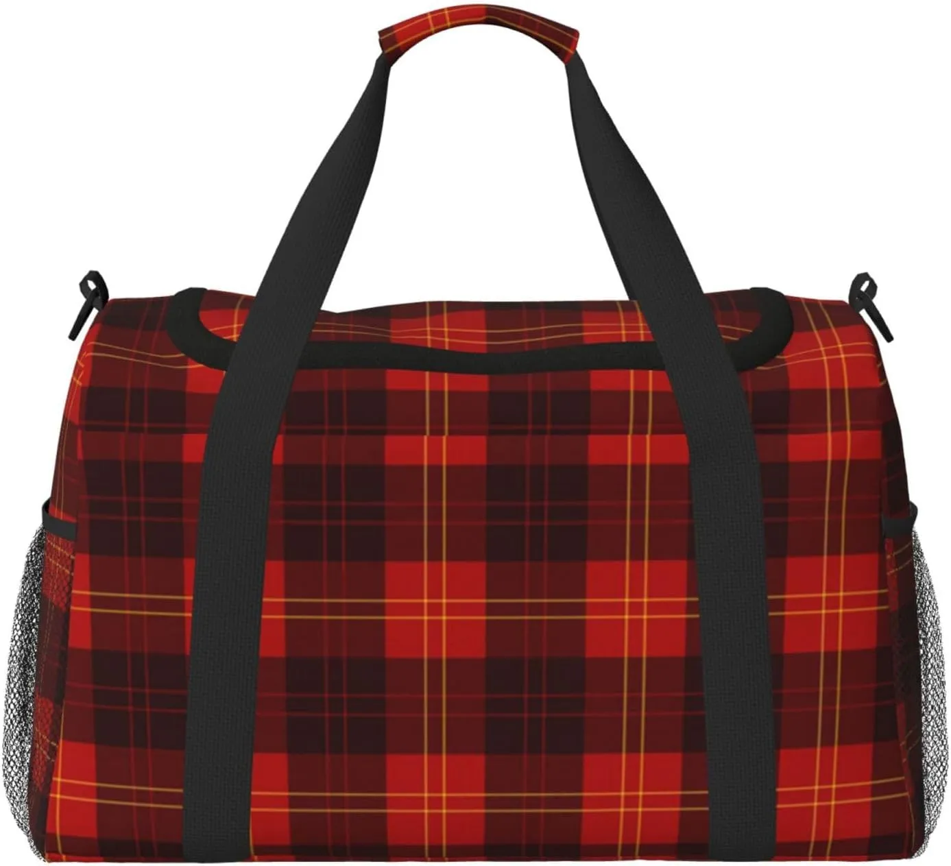 Red Grid Thin Line Travel Duffel Bag Large Foldable Waterproof Overnight Bag For Beach Swim Bags Pool Sports Gym