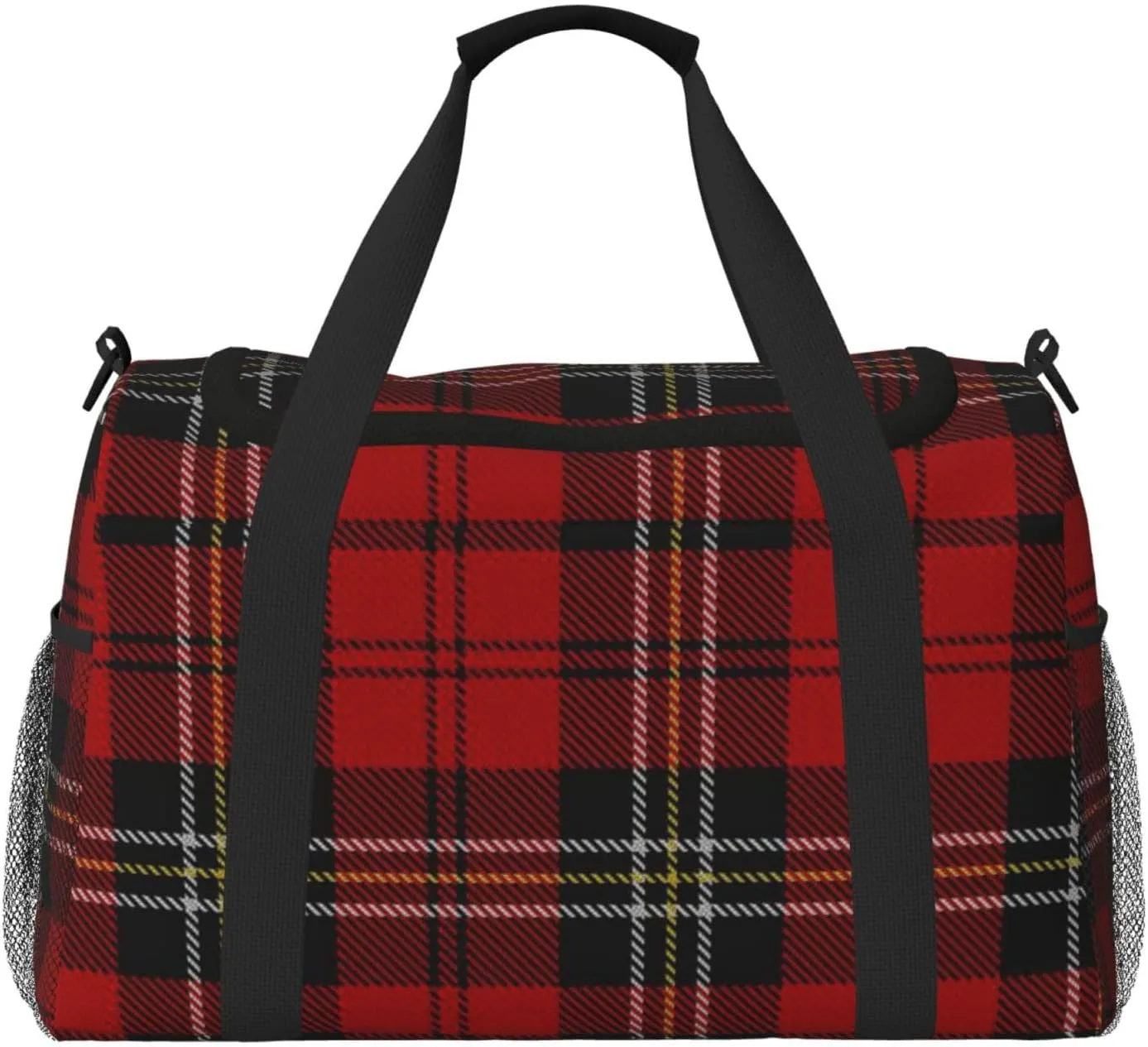 Red Grid Thin Line Travel Duffel Bag Large Foldable Waterproof Overnight Bag For Beach Swim Bags Pool Sports Gym