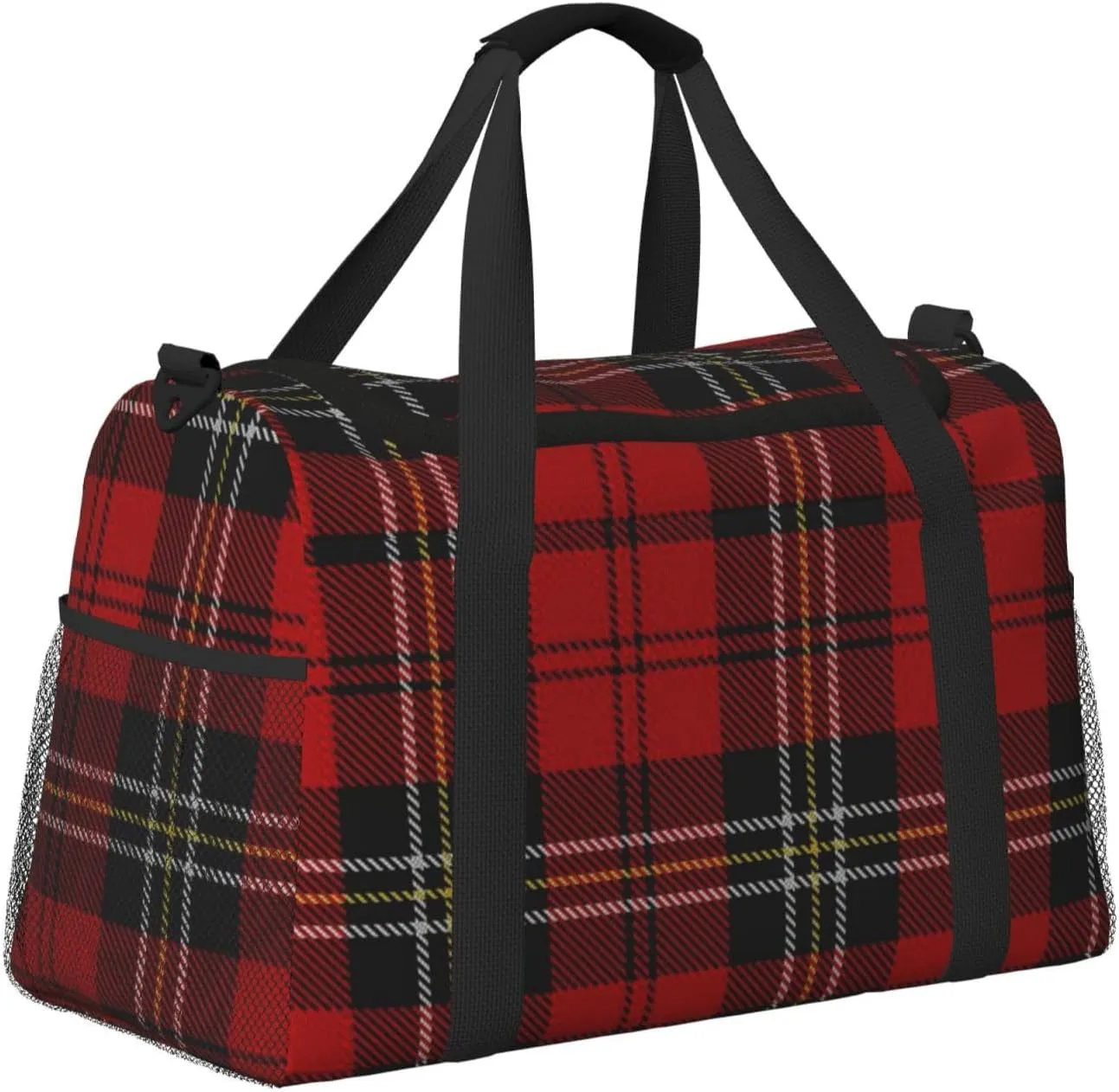Red Grid Thin Line Travel Duffel Bag Large Foldable Waterproof Overnight Bag For Beach Swim Bags Pool Sports Gym