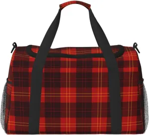 Red Grid Thin Line Travel Duffel Bag Large Foldable Waterproof Overnight Bag For Beach Swim Bags Pool Sports Gym
