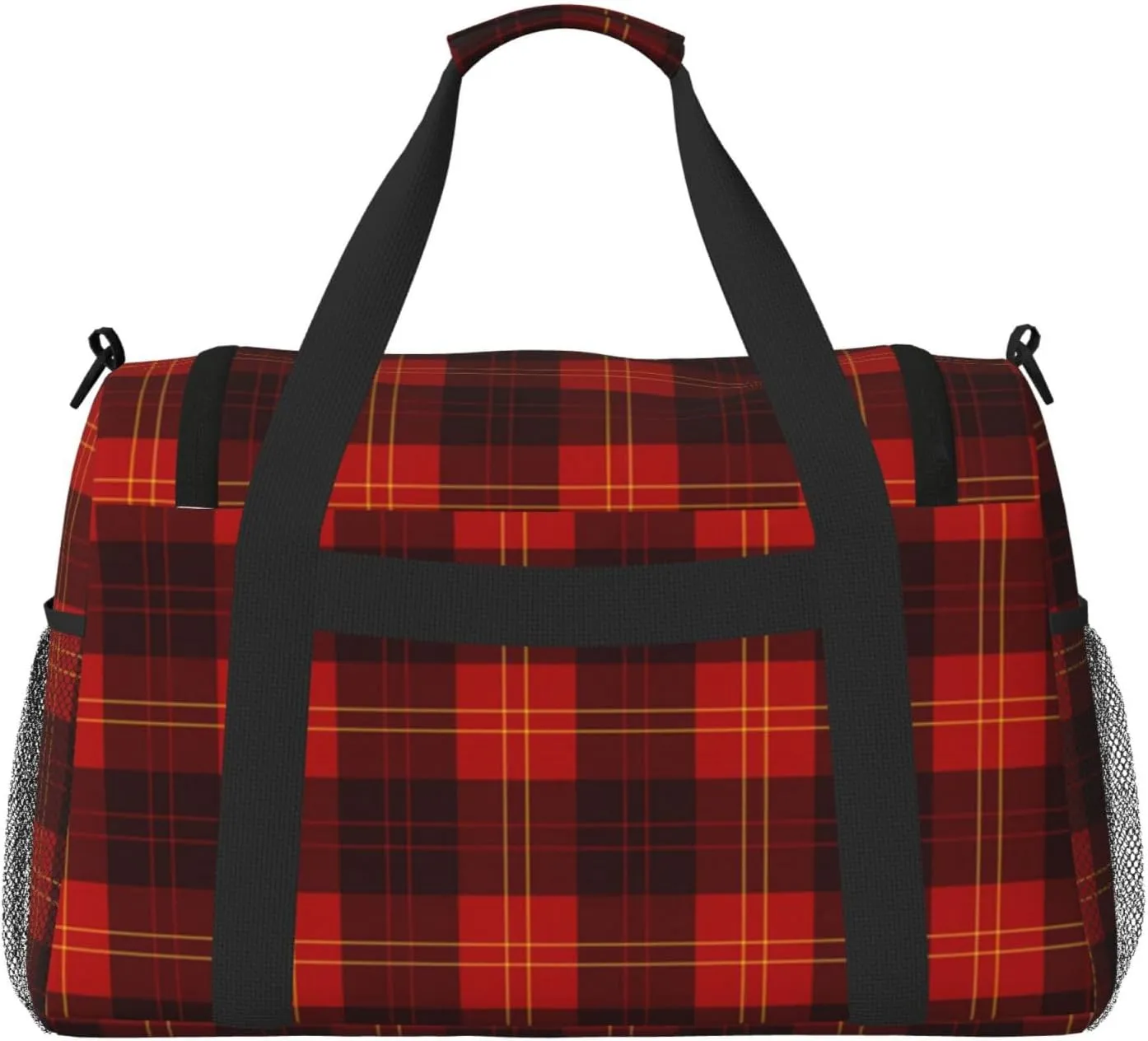 Red Grid Thin Line Travel Duffel Bag Large Foldable Waterproof Overnight Bag For Beach Swim Bags Pool Sports Gym