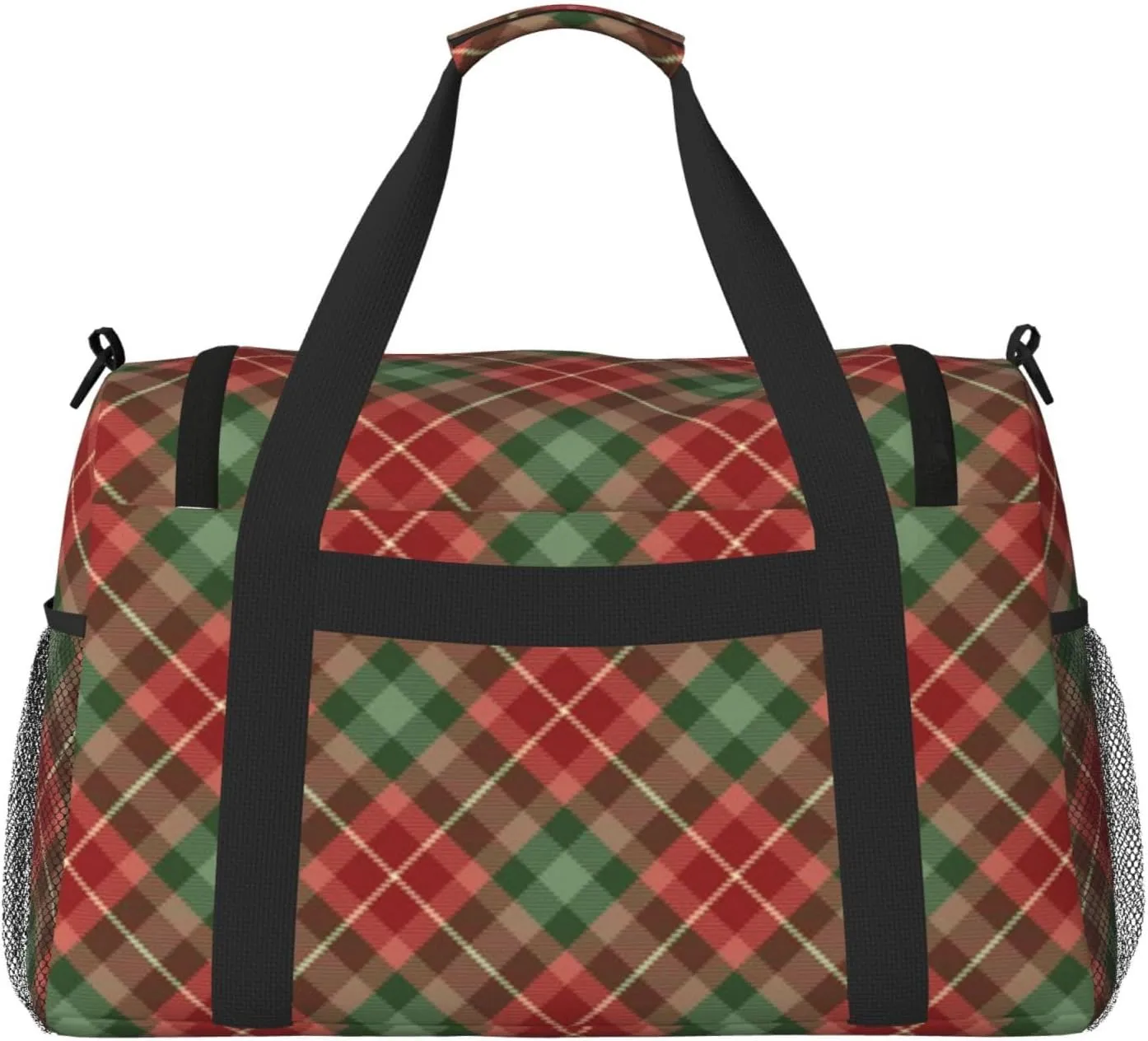 Red Grid Thin Line Travel Duffel Bag Large Foldable Waterproof Overnight Bag For Beach Swim Bags Pool Sports Gym